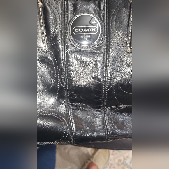 Coach Black Patent Leather Stitch Shoulder Hobo Satchel‎ Bag Purse Tote EUC - Picture 3 of 9